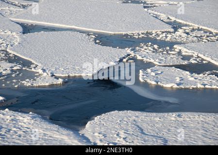 Ice drift on the river on a spring day Stock Photo