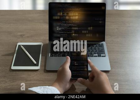 software engineer working on a laptop Website application development Technology concepts Stock Photo