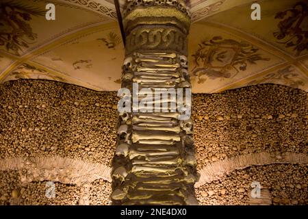 Évora, Portugal, January 9, 2018. Details of the Chapel of Bones in Évora, Alentejo. The bone chapel is completely lined with human Stock Photo