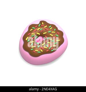 Glazed Pink Donut 3d rendered realistic design set of elements. Sweet food, donuts with sprinkle. 3d Render illustration isolated on white background Stock Vector