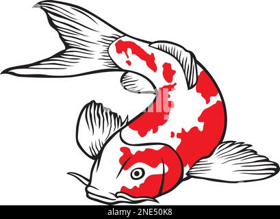 Vector illustration of a Japanese or Chinese inspired koi carp fish Stock Vector