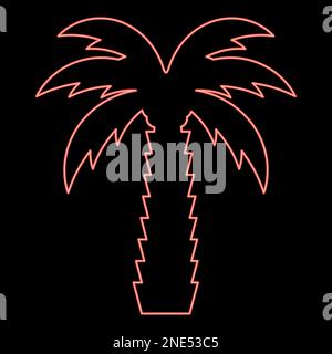 Neon palm tree tropical coconut red color vector illustration image flat style light Stock Vector