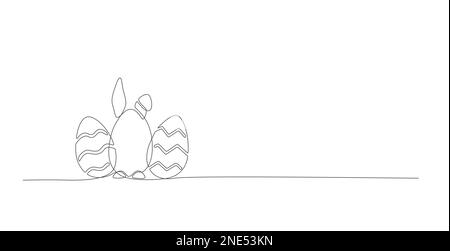 Simple line vector banner with bunny, easter eggs shapes. Stock Vector