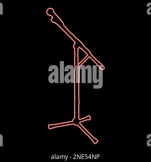 Neon microphone red color vector illustration image flat style light Stock Vector