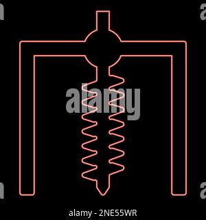 Neon installation for drilling rig symbol mining bore hole digger earth auger geodetic work red color vector illustration image flat style light Stock Vector