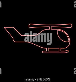 Neon helicopter chopper in air red color vector illustration image flat style light Stock Vector
