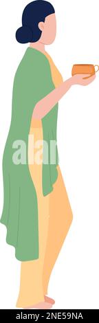Covered by blanket woman in comfy clothes with mug semi flat color vector character Stock Vector