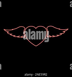 Neon heart with wing red color vector illustration image flat style light Stock Vector
