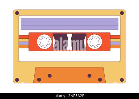 Retro stereo music cassette tape disco. Analogue magnetic audio tape. Cassette with retro label as vintage object for 80s revival mix tape design Stock Vector