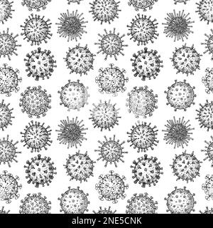 Viruses seamless patten. Scientific hand drawn vector illustration in sketch style. Microscopic microorganisms Stock Vector