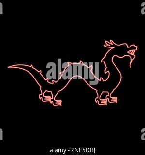 Neon chinese dragon red color vector illustration image flat style light Stock Vector