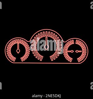 Neon dashboard car panel speed display with gauge red color vector illustration image flat style light Stock Vector