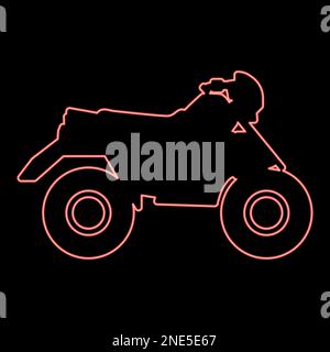 Neon quad bike ATV moto for ride racing all terrain vehicle red color vector illustration image flat style light Stock Vector