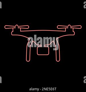 Neon drone with camera red color vector illustration image flat style light Stock Vector