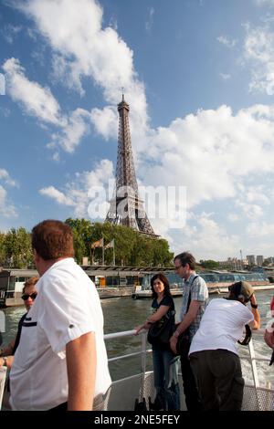 France, Paris, sightseers on a boat trip along the river Seine. Stock Photo