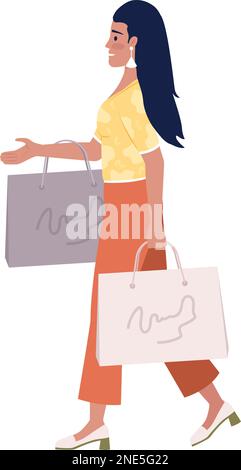 Excited stylish lady with shopping packages semi flat color vector character Stock Vector