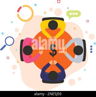 Group Meeting on Financial Matter Concept, hrm symbol, Persons Sitting around the Table with Dollar Sign Vector color Icon Design, hr Sign Stock Vector