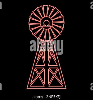 Neon wind generator red color vector illustration image flat style light Stock Vector