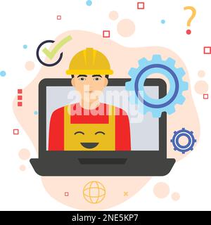 Engineering Team Lead Vector color Icon Design, Man wearing hard helmet with Cogwheel design, Business Character stock illustration, Technical Team Me Stock Vector