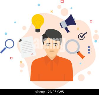 wunderkind or polymath pictogram stock illustration, company spokesperson concept, multi talented person vector icon design, hrm symbol, Stock Vector