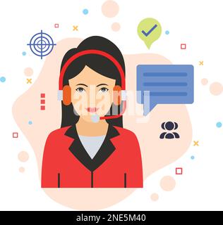 Technical Support agent Concept, hrm symbol, Headphone with mic design vector Icon, Business Character stock illustration, Female Coordination and Com Stock Vector