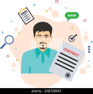 Selected Candidate with Contract Papers Concept, Hrm Symbol, Appointment Letter Vector Color Icon Design, Staff Agreement Sign, Business Character Sto Stock Vector