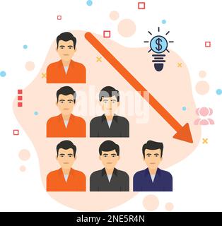 Reducing the size of workforce by terminating employee concept, hrm symbol, hr sign, Downsizing vector color icon design, Team with Downward Arrow Stock Vector