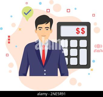 HR budget Vector Color Icon design, Businessman with Calculation Stock Illustration, hr sign, Human Resrouce Cost and Expense Concept, hrm symbol Stock Vector