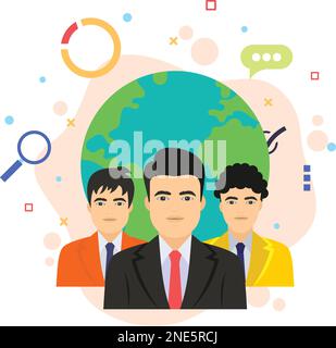 Cross Cultural and Multi ethnic Management Vector color Icon Design, Persons and Globe Design, Business Character Stock illustration, Diversity in Hum Stock Vector