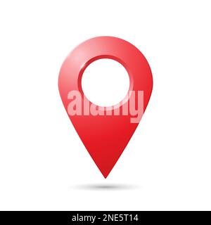 The geolocation icon is dark gray with highlights, shadows and a yellow insert on a gradient background. Stock Vector