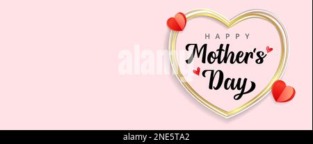 Happy Mothers Day lettering in golden heart frame. Vector Mother's day poster design for special offer sale shopping. Best Mom ever greeting card Stock Vector