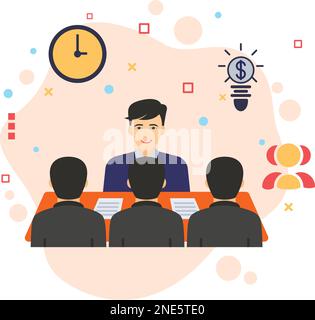 Manager is giving instructions to employees vector color icon design, hr sign, Business Meeting Stock illustration, To persuade concept, hrm symbol, Stock Vector