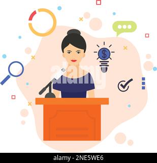 Company secretary giving brief to press vector color icon design, business character stock illustration, Key Note Speaker Concept, Hrm Symbol, Politic Stock Vector