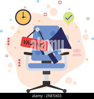 Job Offer or Hiring Staff Concept, New Vacancy announcement stock illustration, Hrm symbol, executive chair with Megaphone Vector color Icon design, h Stock Vector