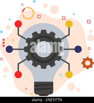 innovation in digital circuit concept, Bulb inside cogwheel vector color icon design, Business management stock illustration Stock Vector