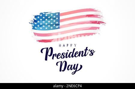 Happy Presidents Day lettering and watercolor flag. President 's Day design with grunge flag and text. Vector illustration Stock Vector