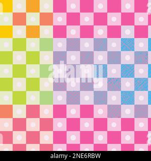 Colorful Check Pattern With Small Circles Vector Background Style. Handmade vector art. Stock Vector