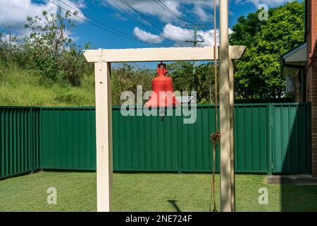 Historical red fire fighting alarm bell Stock Photo