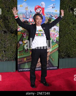 Shigeru Miyamoto, representative director and creative fellow of Nintendo  Co., known as the creator of Super Mario, gives an interview in Kyoto on  April 12, 2023. (Kyodo)==Kyodo Photo via Credit: Newscom/Alamy Live