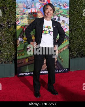 Shigeru Miyamoto, representative director and creative fellow of Nintendo  Co., known as the creator of Super Mario, gives an interview in Kyoto on  April 12, 2023. (Kyodo)==Kyodo Photo via Credit: Newscom/Alamy Live