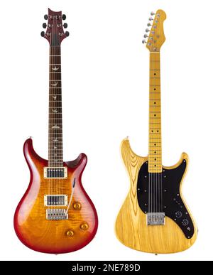 Guitars Two guitars Two Electric Guitars cut out Guitars white background PRS custom 22 guitar Ibanez Blazer electric guitar Two guitars Stock Photo