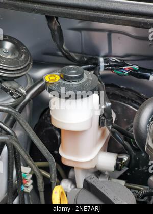 Brake fluid reservoir of brake system in the car Stock Photo - Alamy