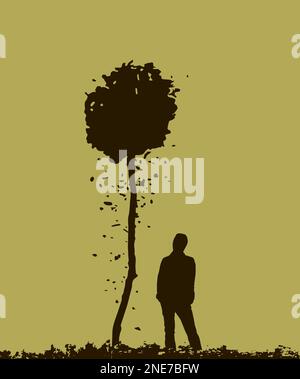 man and falling tree, silhouette Stock Vector