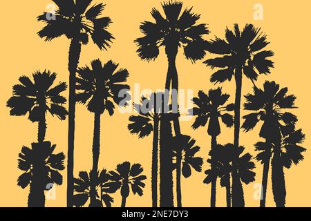 palm trees at sunset, silhouettes Stock Vector