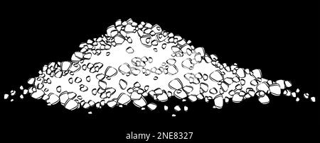 White silhouette of heap of soil or rubble isolated on black background. Vector design element. Stock Photo