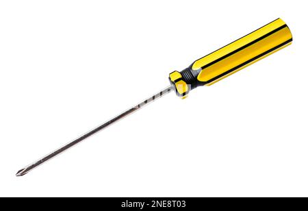 Screwdriver with plastic and rubber handle isolated on white background, Save clipping path. Stock Photo