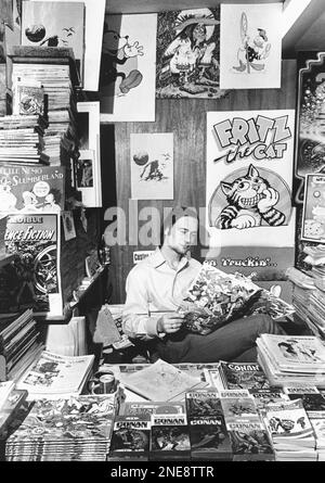 Comic books that could once be had for a dime, now bring up to $400 on the collectors' market. Bob Sidebottom of San Jose on March 15, 1972, one of two comic shop operators in the area, sits surrounded by his treasures. (AP Photo)
