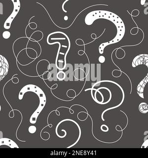 Question mark seamless pattern, hand drawn background. Question mark sketch, vector print, problem solving Stock Vector