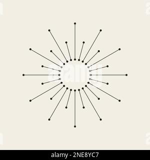 Linear boho frame with rays. Vector sun, tattoo, design minimal element Stock Vector