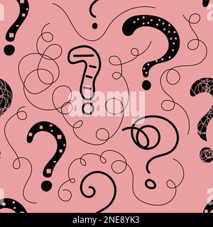 Question mark seamless pattern, hand drawn background. Question mark sketch, vector print, problem solving Stock Vector